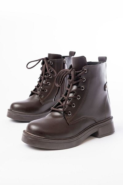 MarjinalTrendim izzet 02-2003 Cizme casual pentru femei, cu șireturi, cu fermoar, piele maro
