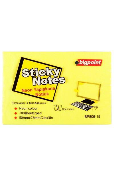 Bigpoint ورق ملاحظات أصفر نيون 75x50 - لاصق، Bp806-15