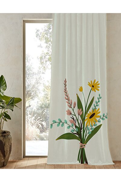 GREENDECOR Ψηφιακή κουρτίνα φόντου με μοτίβο Bohemian Leaf με τύπωμα (μονό φύλλο) Μοντέρνα σχεδίαση με απαλό χρώμα κουρτίνα φόντου