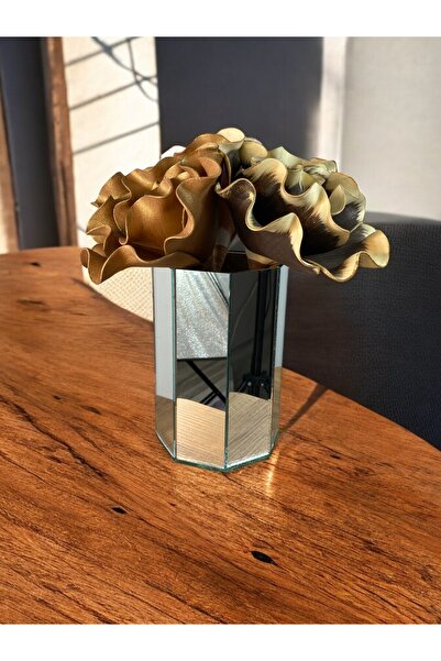 BeQ Home Vază octogonală cu oglindă 20 Cm- Vază cu oglindă argintie-ghiveci