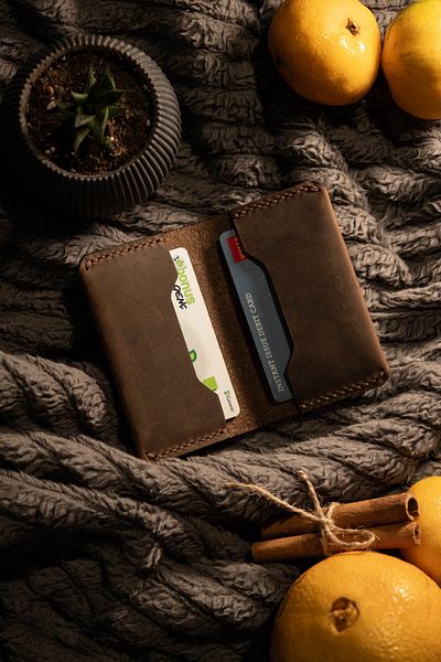 minimal X design Unisex Chestnut Leather Handmade Card Holder