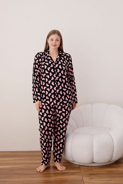 SEBOTEKS Sweetheart Patterned Suede Button-Down Large Size Women's Pajamas Set 2126