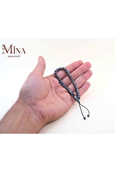 Mina Souvenir مسبحة صلاة مكعبة من الهيماتيت بطول المعصم مع خرز 4 مم - قابلة ل...