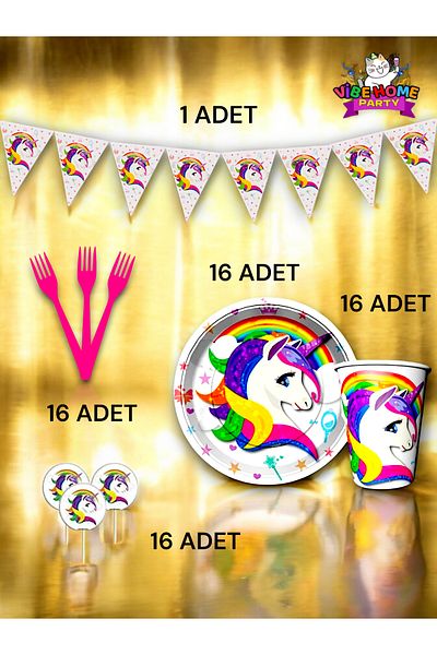 VibeHome Unicorn Themed Eco Set for 16 - Birthday Party and Fun Events