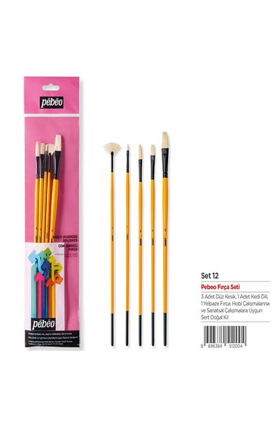 Pebeo Σετ βούρτσας με μακριά λαβή White Bristle - 2-6-8-12 Fan, Σετ 5 τεμαχίων