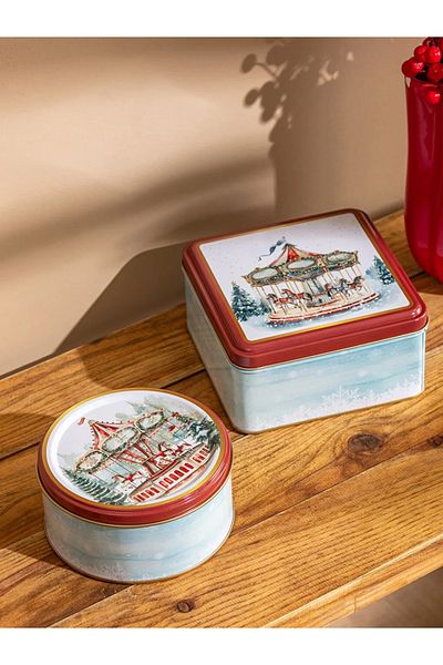 LC Waikiki New Year's Themed Lcw Metal Storage Box Set - 2-Piece Christmas Custom