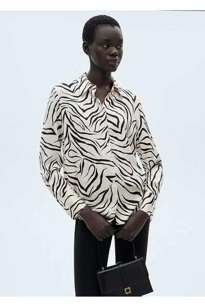 MANGO Woman Patterned Satin Shirt
