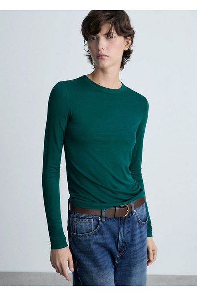 MANGO Woman Tricou cu mânecă lungă cu gât rotund