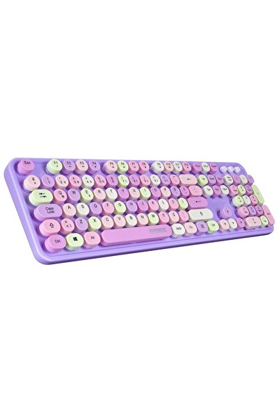 Everest Round Km-6282 Renkli Tuşlu Mor Kablosuz Q Multimedia Klavye Mouse Set