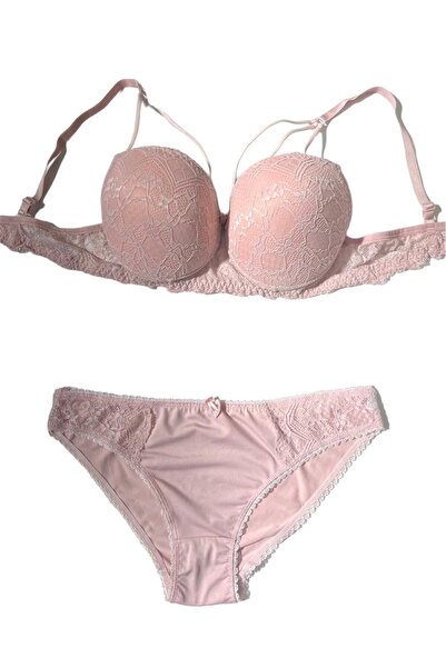 irem içgiyim Pink Lace Cross String Bra Set