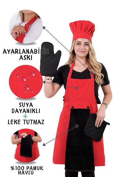 sevilya 5-Piece Kitchen Apron Set with Star Adjustment Hanger (Towel Apron with Adjustment Hanger, Head Cap, Gloves, Handle)