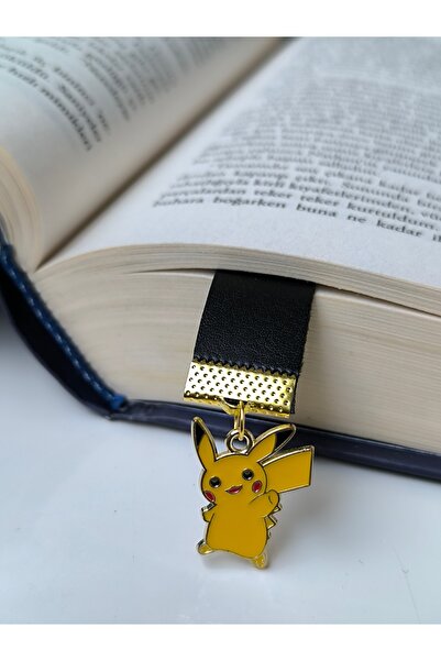 Esey Dizayn Pikachu Pokemon Kitap Ayracı - Deri Aksesuarlı - Mini Boy