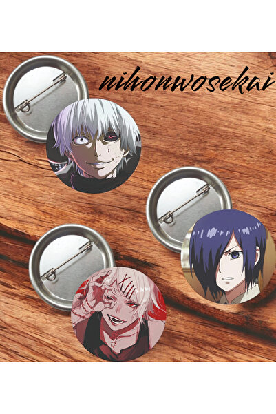 nihonwosekai 3 ADET Tokyo Ghoul Anime Buton Rozet 37mm