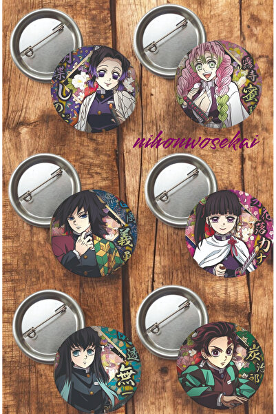 nihonwosekai 6 ADET Demon Slayer İblis Keser Anime Buton Rozet 37mm
