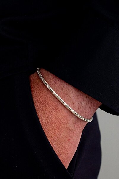 Ricco Jewellery 925 Ayar Gümüş Sert Dokulu Yılan Bileklik