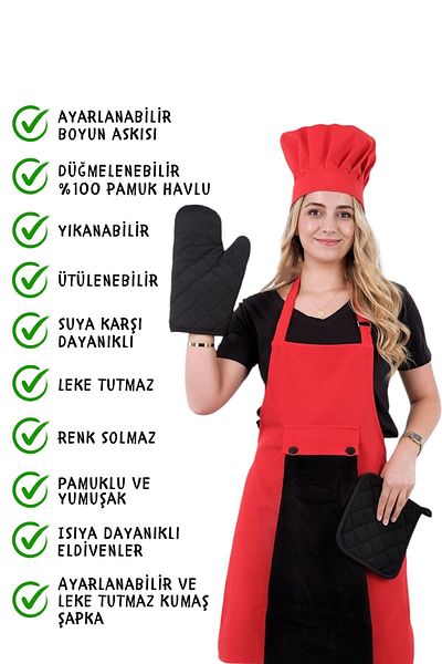 sevilya 5-Piece Kitchen Apron Set with Star Adjustment Hanger (Towel Apron with Adjustment Hanger, Head Cap, Gloves, Handle)
