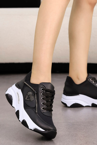 kajal ayakkabı DNR 007 Yüksek Tabanlı Kalp Detay Taşlı Spor Ayakkabı