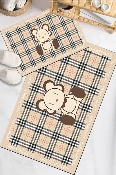 Else Dekor Patterned Printed Water Absorbent Washable Non-Slip Base 2-Piece Bathroom Rug Mat Toilet Seat Set