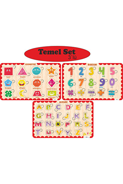 ASE DİZAYN Ahşap çocuk puzzle(yapboz) egitici ve öğretici Bul- Tak 3`lü set