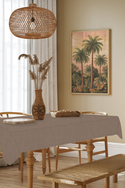 MARİTSA مفرش طاولة من سلسلة الكتان القهوة بالحليب - مفرش طاولة، مقاوم للبقع و...