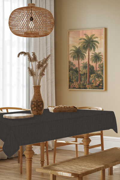 MARİTSA Anthracite Linen Series Tablecloth - Laceless and Crease Free