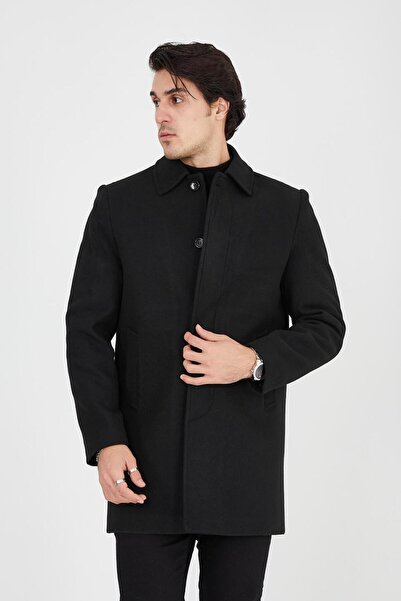 RUVEN TEKSTİL Classic Shirt Collar Above Knee Stamp Coat