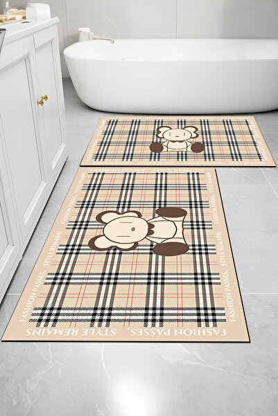 Else Dekor Комплект килими за баня с щампи, водоабсорбиращи, миещи се, неплъзгащи се, от 2 части