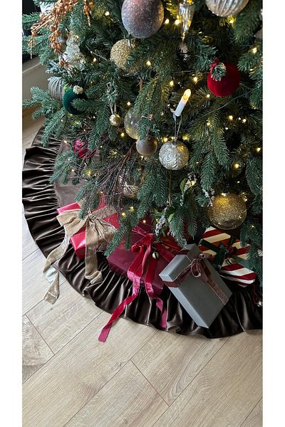 sevaradekor 100 cm Diameter Velvet Christmas Tree Cover - Pleated Pine Tree