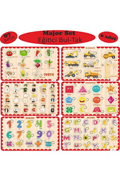 ASE DİZAYN Ahşap çocuk puzzle(yapboz) egitici ve öğretici Bul- Tak 87 parça 6...