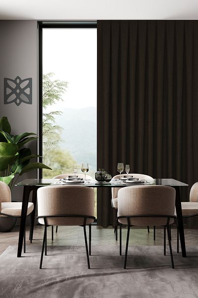 MARİTSA Linen Series Dark Brown Close Pleat (1x3) Single Wing Background Curtain