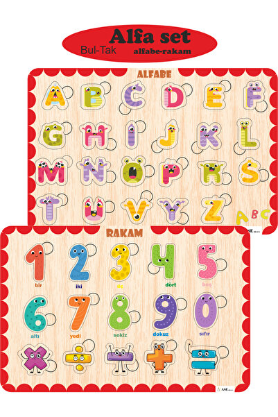ASE DİZAYN Ahşap çocuk puzzle seti, eğitici ve öğretici bul-tak oyunu, 2'li set