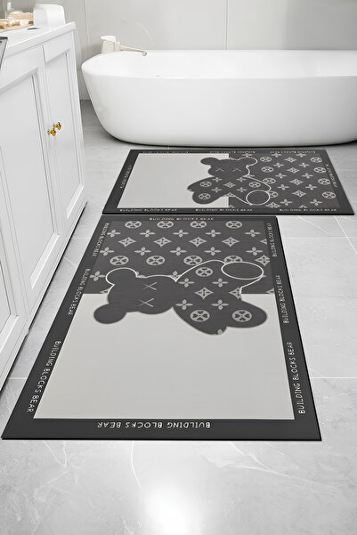 Else Dekor Комплект килими за баня с щампи, водоабсорбиращи, миещи се, неплъзгащи се, от 2 части