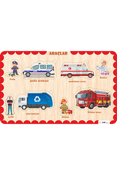 ASE DİZAYN ahşap puzzle bul-tak meslek ve araçlar 1 adet