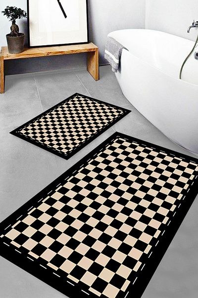 Else Dekor Patterned Printed Water Absorbent Washable Non-Slip Base 2-Piece Bathroom Rug Mat Toilet Seat Set