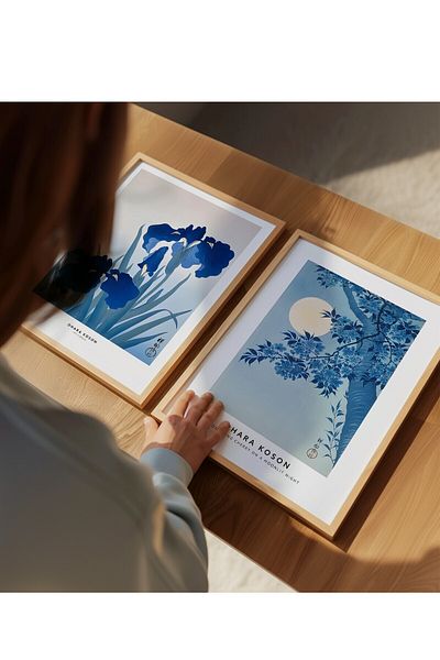 Home OHARA KOSON set de 2 poster Soft Vibrant Blue Shades Print, Orientul Îndepărtat, Decor pentru casă, fără încadrare