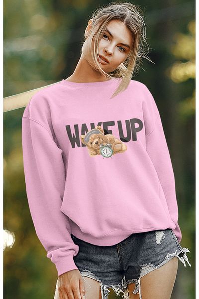SUNFREE سويت شيرت قطني كبير الحجم من WAKE UP TEDDY BEAR