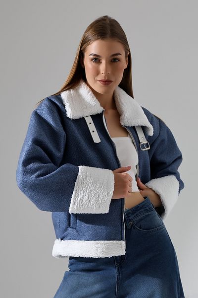 COCOCİX Women's Filato Detailed Plush Denim Short Coat