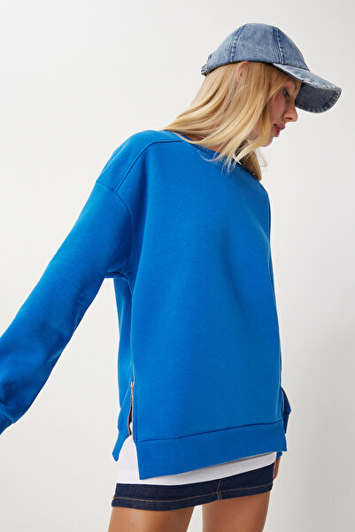 Lovelyİstanbul سويت شيرت بتفاصيل سحاب باللون الأزرق الداكن - LUB0003