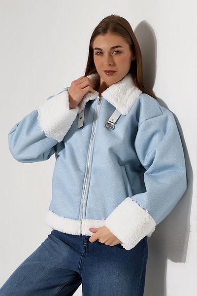 COCOCİX paltoane scurte din denim de pluș cu detalii filato pentru femei
