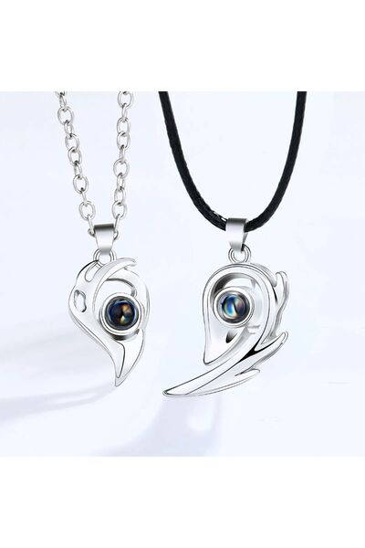 GLANZEND 2'li 100 Dilde Seni Seviyorum Mıknatıslı Kalpli Sevgili Çift Kolyesi