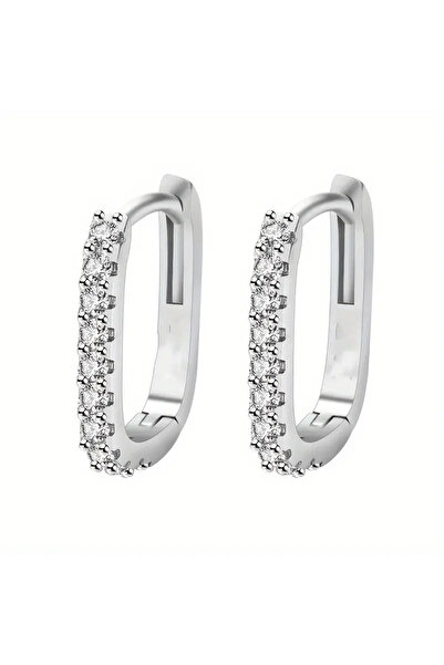 JELLYWEAR Parlak Taşlı Gümüş Halka Küpe Çifti