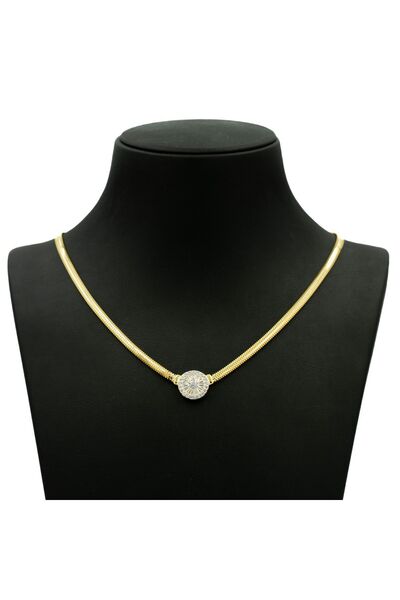 Ricco Jewellery 14 K Gold Kaplama 925 Ayar Gümüş Balık Sırtı Baget Kolye