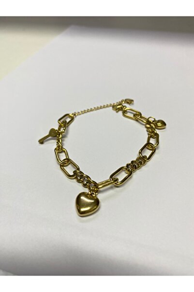 Özlemin takı tezgahı Steel Bracelet with Heart Talisman