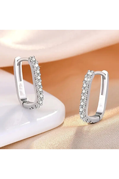 JELLYWEAR Parlak Taşlı Gümüş Halka Küpe Çifti