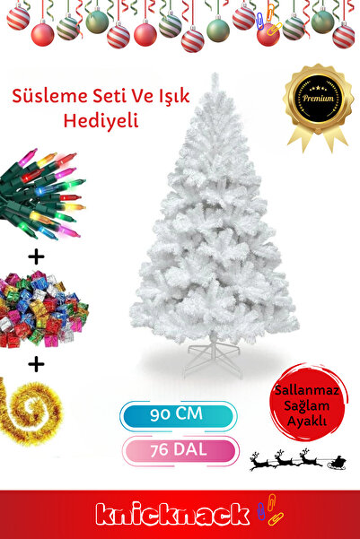 Genel Markalar Premium Süsleme Seti Yılbaşı Beyaz Çam Ağacı Renkli Işığı Yeni...