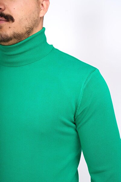 TerziAdemAltun Italian Style Slim Fit Knitwear Turtleneck High-Top Sweater Green T13100