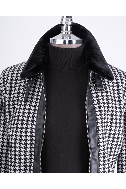 TerziAdemAltun Italian Style Slim Fit Furry Shirt Collar Men's Coats Black T13285