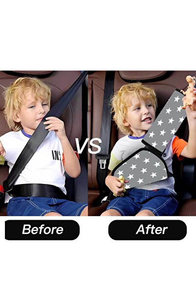 RevuBaby Araba Emniyet Kemeri Yastığı Oto Kemer Küçültme Seti Çocuk Baş Boyun Yastığı Kemer Daraltıcı GRİ