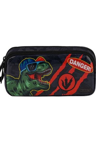 MUGGLE Black Danger Dino Τσάντα μολυβιού διπλής θήκης - Mu-9284 9284 9291