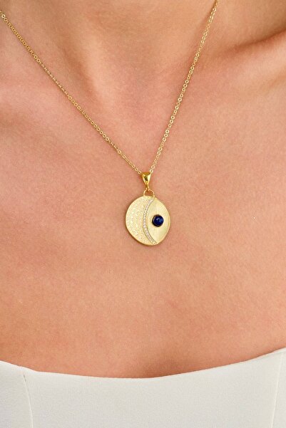 Ricco Jewellery 14 K Gold Kaplama 925 Ayar Gümüş Doğal Lapis Lazuli Kolye